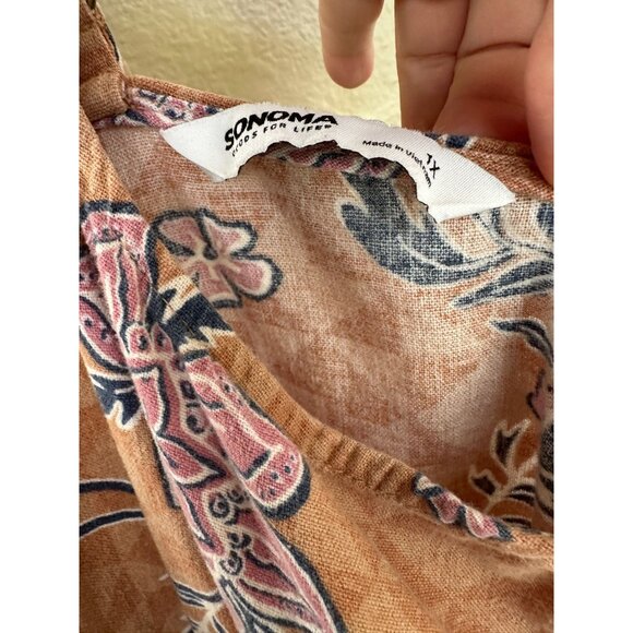 Sonoma Womens Orange Dress 1X Sleeveless round neck Floral Linen Maxi adjustable - Picture 5 of 9